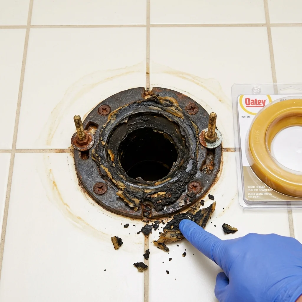 Failed wax ring showing water seepage at the base of a toilet in a Centreville, AL home