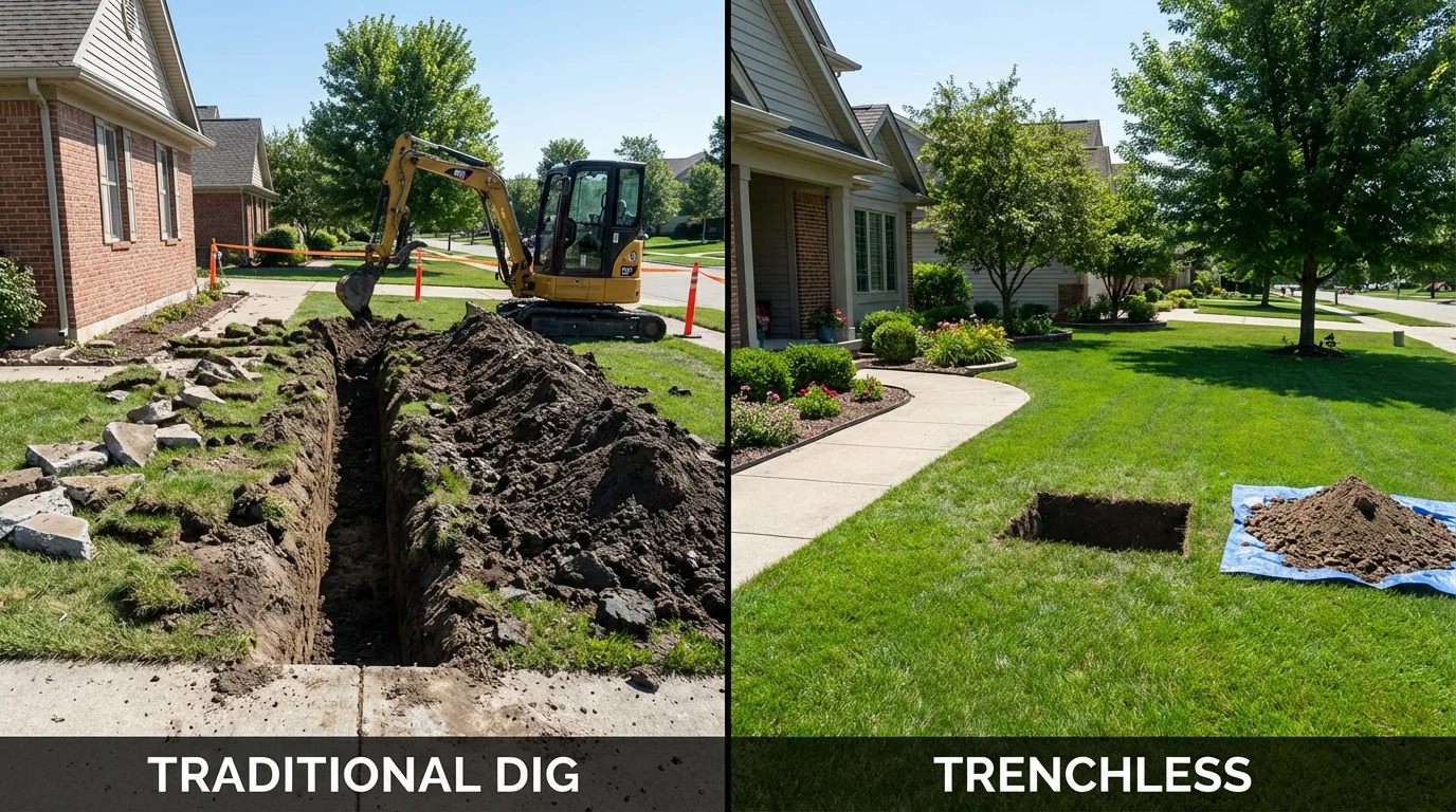 Trenchless sewer repair with minimal yard damage versus traditional excavation in Centreville, AL
